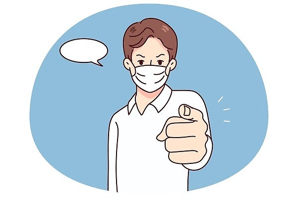 EPS 해외이미지 남자 말풍선 일러스트 건강 마스크 한명 성인 가리킴 성인남자한명만 코로나바이러스 해외202309 해외일러스트 1 사람 손짓 바이러스 남자한명만 성인남자만 파일형식 벡터