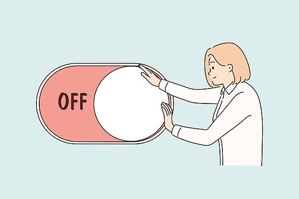 EPS 해외이미지 여자 일러스트 비즈니스 한명 상반신 성인 밀기 성인여자한명만 온오프 해외202310 해외일러스트 1 모션 사람 전원_전기 여자한명만 성인여자만 파일형식 벡터