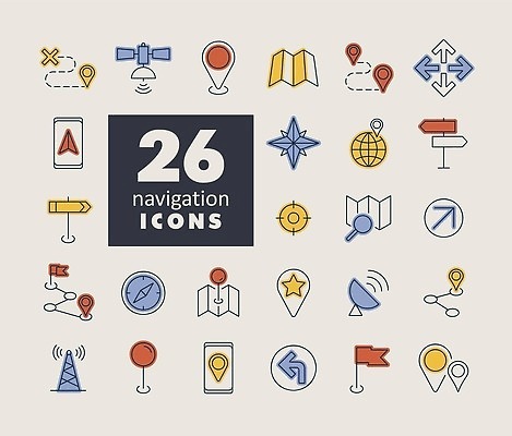 EPS 해외이미지 화살표 지도 일러스트 안내 안테나 사람없음 다양 깃발 표지판 나침반 오브젝트 위치 조준 네비게이션 베이지색 엘리먼트 해외202310 해외일러스트 컬러 다수 통신 알림판 파일형식 벡터