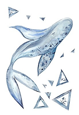 JPG 해외이미지 동물 하늘색 일러스트 사람없음 삼각형 고래 해외202310 해외일러스트 도형 포유류 파란색 수중동물 파일형식