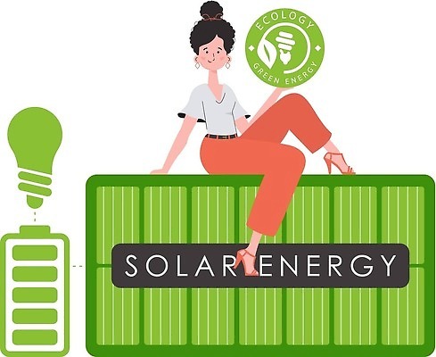 EPS 해외이미지 전신 여자 일러스트 전구 한명 앉기 성인 초록색 그린에너지 건전지 에코 집열판 성인여자한명만 해외202310 해외일러스트 1 컬러 모션 사람 환경 에너지 태양에너지 여자한명만 성인여자만 파일형식 벡터