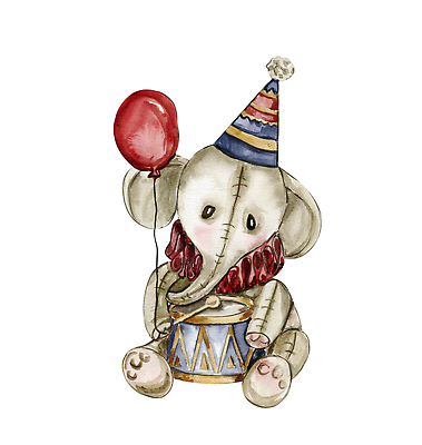 JPG 해외이미지 한마리 인형 일러스트 코끼리 사람없음 북 풍선 해외202310 해외일러스트 1 포유류 타악기 파일형식