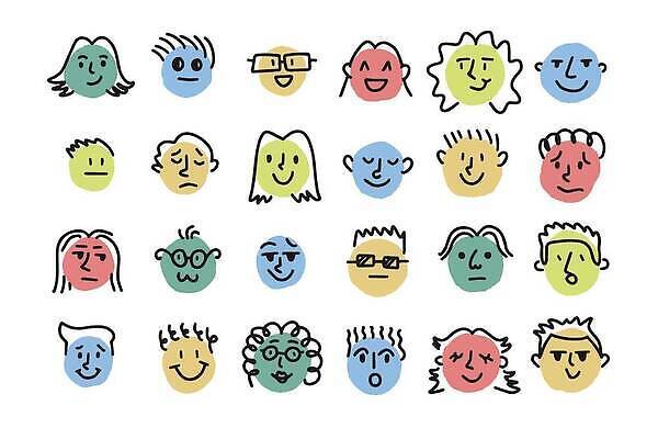 EPS 해외이미지 행복 감정 얼굴 일러스트 미소 웃음 사람 그래픽 세트 연필 머리 기쁨 분노 표현 자신감 원형 입 거친 그룹 유머 낙서 울음 만화 스케치 수집 만족 그림 긍정 윤곽 코믹 이모티콘 고립 부정적 캐리커처 아바타 해외202310 해외일러스트 도형 컨셉 학용품 표정 미술 신체부위 필기구 파일형식 벡터