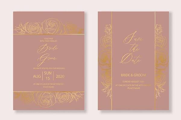 EPS 해외이미지 꽃 분홍색 결혼 일러스트 프레임 사람없음 세트 금색 축하 분위기 라인아트 감성 카피스페이스 해외202310 해외일러스트 식물 선 컬러 컨셉 이벤트 공백 파일형식 벡터