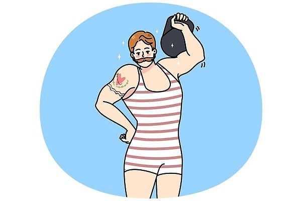 EPS 해외이미지 남자 허리손 일러스트 근육 수염 한명 들기 상반신 성인 일상 반짝임 운동 건강관리 케틀벨 성인남자한명만 해외202310 해외일러스트 1 포즈 모션 건강 관리 사람 라이프 남자한명만 성인남자만 파일형식 벡터