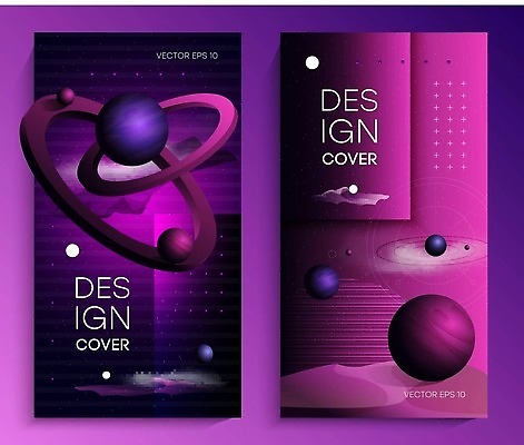 EPS 해외이미지 디자인 배너 일러스트 사람없음 그래픽 세트 우주 보라색 행성 원형 고리 천문학 그라데이션 기하학 해외202310 해외일러스트 도형 교육 컬러 무늬 파일형식 벡터