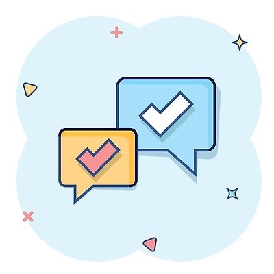 EPS 해외이미지 하늘색 말풍선 일러스트 사람없음 반짝임 삼각형 체크표시 심플 해외202310 해외일러스트 도형 모션 파란색 확인 파일형식 벡터