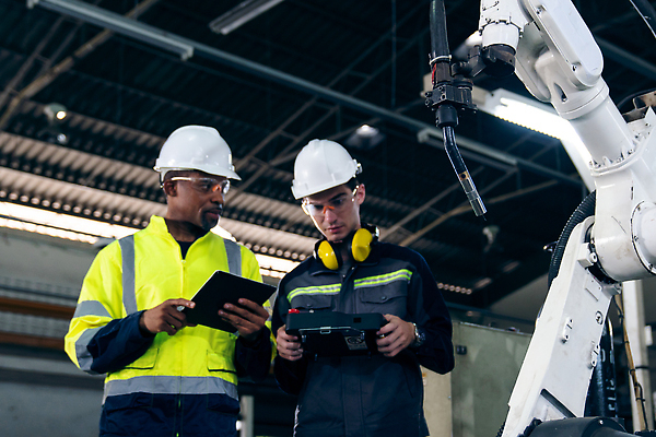 포토 JPG 해외이미지 남자 산업 로우앵글 공장 노동자 작업복 들기 상반신 성인 두명 태블릿 기계 과학기술 작업 엔지니어 안전모 컨트롤 성인남자만 해외202310 해외포토 직업 옷 뷰포인트 공업 모션 기술 사람 전자제품 스마트기기 기술자 헬멧 안전장비 남자만 성인만 파일형식