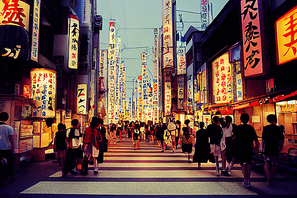 JPG 해외이미지 일러스트 추상 거리 간판 상점 도쿄 군중 카툰스타일 해외202310 해외일러스트 무늬 사람 일본 파일형식