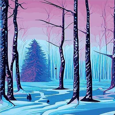 EPS 해외이미지 나무 겨울 일러스트 사람없음 파란색 숲 눈덮임 해외202310 해외일러스트 식물 계절 컬러 컨셉 파일형식 벡터