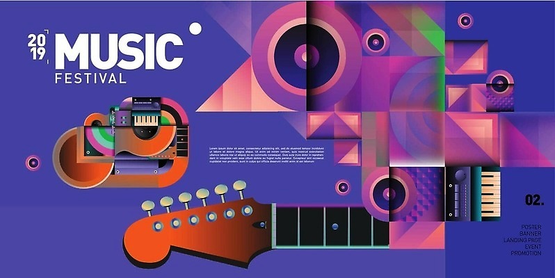 EPS 해외이미지 포스터 일러스트 추상 사람없음 컬러풀 기타 원형 피아노건반 파란배경 기하학 음악축제 해외202310 해외일러스트 도형 음악 컬러 백그라운드 무늬 현악기 파란색 축제 건반 피아노 파일형식 벡터