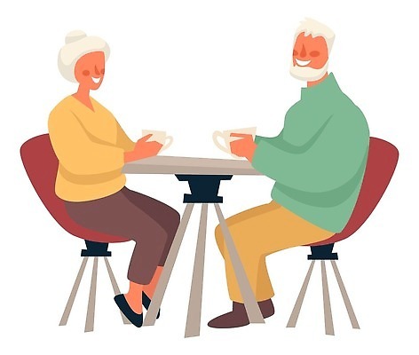 EPS 해외이미지 전신 여자 노년 남자 의자 일러스트 탁자 앉기 두명 노부부 식사 카페 머그컵 노인만 해외202310 해외일러스트 부부 가구 모션 사람 성인 컵 상점 성인만 파일형식 벡터