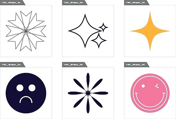 EPS 해외이미지 분홍색 일러스트 추상 윙크 사람없음 그래픽 반짝임 세트 노란색 검은색 찡그림 라인아트 복고 엘리먼트 Y2K 해외202310 해외일러스트 선 컬러 컨셉 무늬 모션 표정 파일형식 벡터