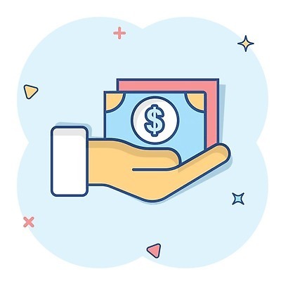 EPS 해외이미지 손 지폐 일러스트 들기 신체부위 파란색 심볼 심플 코믹 해외202310 해외일러스트 컬러 돈 모션 사람 파일형식 벡터