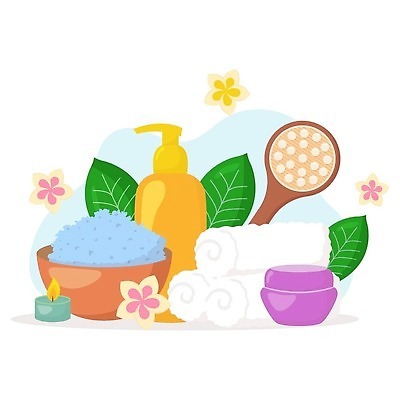 EPS 해외이미지 무료이미지 꽃 잎 일러스트 사람없음 수건 뷰티 스파 화장품 마사지 크림 피부관리 아로마 로션 아로마테라피 샴푸 테라피 엘리먼트 해외202310 해외일러스트 식물 위생용품 파일형식 벡터