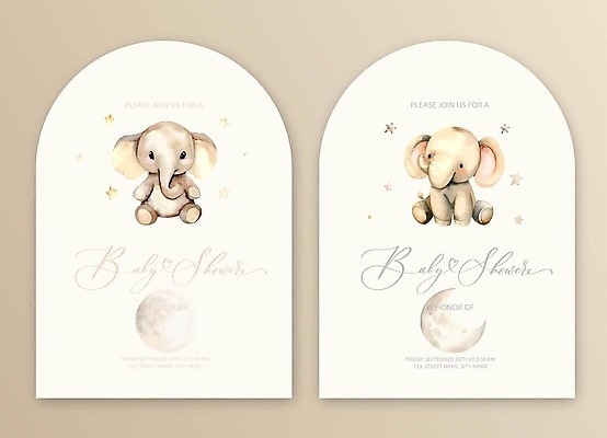 EPS 해외이미지 행복 별 일러스트 캘리그라피 붓터치 코끼리 사랑 사람없음 파티 달 축하 엽서 번짐 초대 베이비샤워 해외202310 해외일러스트 자연요소 감정 컨셉 포유류 이벤트 편지 파일형식 벡터 효과