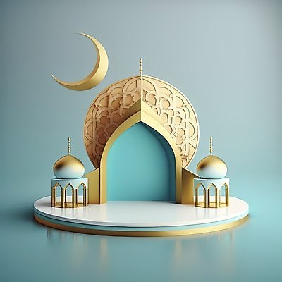 포토 JPG 해외이미지 건축물 하늘색 백그라운드 사람없음 반사 3D 금색 모스크 단상 해외202310 해외포토 건축 컬러 파란색 이슬람교 디지털합성 파일형식