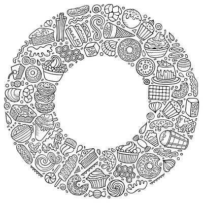 EPS 해외이미지 클립아트 디자인 어린이 음식 라인일러스트 일러스트 아이스크림 디저트 프레임 막대사탕 사탕 장식 과자 케이크 상점 얼음 여러개 카페 기쁨 빵집 원형 구멍 도넛 달콤 맛 낙서 만화 설탕 스케치 컵케이크 뿌리기 크림 오브젝트 서식 윤곽 손그림 반투명 페스츄리 캐러멜 국경 맛있는 해외202310 해외일러스트 자연요소 도형 감정 빵 다수 컨셉 모션 미술 사람 파일형식 벡터