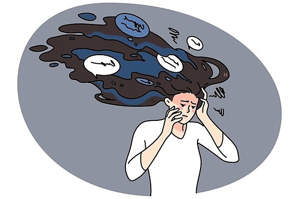 EPS 해외이미지 여자 말풍선 생각 일러스트 스트레스 한명 성인 고통 불안 고민 공포 부정적 우울증 성인여자한명만 해외202310 해외일러스트 1 감정 사람 질병 여자한명만 성인여자만 파일형식 벡터