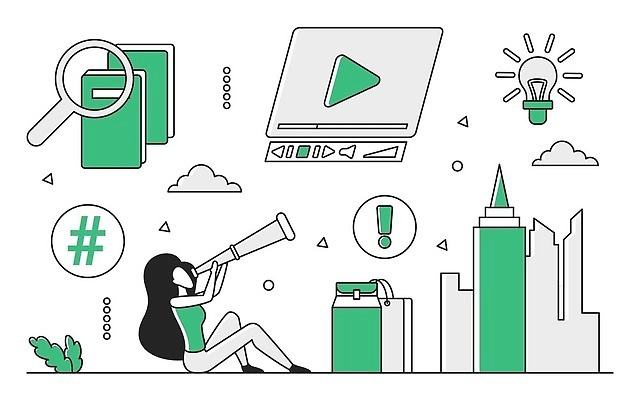 EPS 해외이미지 전신 여자 일러스트 비즈니스 전구 돋보기 아이디어 한명 앉기 빌딩 성인 책 초록색 망원경 감상 도시 느낌표 영상물 성인여자한명만 해시태그 해외202310 해외일러스트 시청하다 1 기호 컬러 컨셉 모션 사람 건물 특수문자 여자한명만 성인여자만 파일형식 벡터