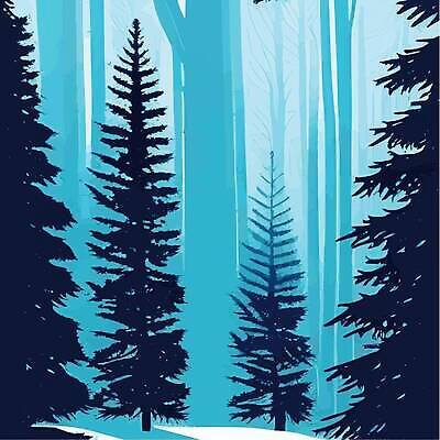 EPS 해외이미지 나무 겨울 일러스트 산 사람없음 파란색 숲 눈덮임 해외202310 해외일러스트 식물 계절 컬러 컨셉 파일형식 벡터