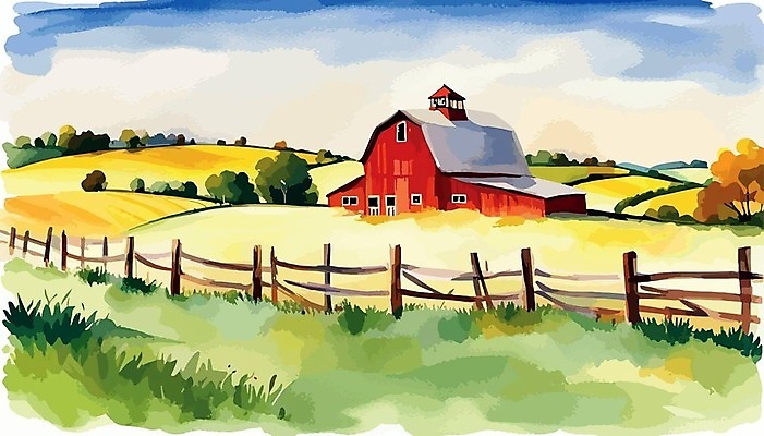 EPS 해외이미지 나무 백그라운드 밭 일러스트 하늘 주택 사람없음 울타리 농장 분위기 해외202310 해외일러스트 식물 컨셉 농업 건물 담장 파일형식 벡터