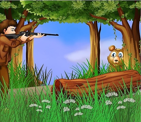 EPS 해외이미지 나무 동물 남자 꽃 잎 일러스트 곰 포유류 자연 하늘 사람 풍경 소년 초록색 총 흰색 아기 잡초 목표 숲 발사 만화 사냥 장면 포도나무 사냥꾼 사수 총알 살인 해외202004 해외일러스트 식물 직업 무기 어린이 컬러 컨셉 범죄 과일나무 생태계 파일형식 벡터