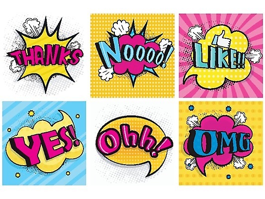 EPS 해외이미지 말풍선 일러스트 텍스트 사람없음 컬러풀 표현 만화 만족 감사 팝아트 코믹 카툰스타일 긍정적 부정적 좋음 해외202004 해외일러스트 감정 컬러 컨셉 그림 파일형식 벡터