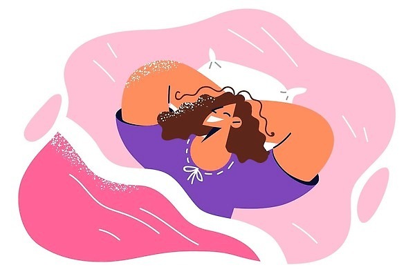 EPS 해외이미지 여자 분홍색 일러스트 베개 휴식 한명 상반신 성인 눕기 건강관리 꿈 숙면 스트레스해소 성인여자한명만 해외202310 해외일러스트 1 컬러 컨셉 침구 모션 건강 관리 사람 잠 여자한명만 성인여자만 파일형식 벡터