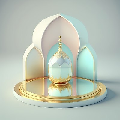 포토 JPG 해외이미지 건축물 하늘색 백그라운드 사람없음 3D 금색 모스크 단상 해외202310 해외포토 건축 컬러 파란색 이슬람교 디지털합성 파일형식