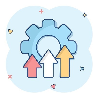 EPS 해외이미지 화살표 하늘색 일러스트 사람없음 반짝임 삼각형 톱니바퀴 상승 심플 해외202310 해외일러스트 도형 컨셉 모션 파란색 파일형식 벡터