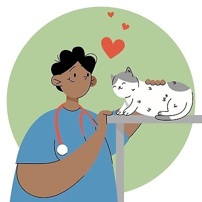 EPS 해외이미지 무료이미지 남자 행복 일러스트 청진기 한명 성인 반려동물 고양이 하트 수의사 진료대 성인남자한명만 쓰다듬기 해외202310 해외일러스트 모양 동물 1 감정 포유류 의료기기 모션 사람 진료 의사 남자한명만 성인남자만 파일형식 벡터