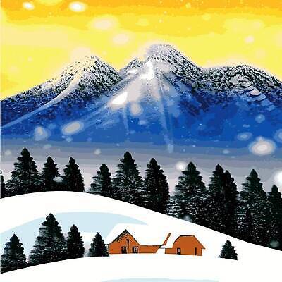 EPS 해외이미지 나무 겨울 일러스트 산 주택 사람없음 설원 추위 눈 숲 해외202310 해외일러스트 자연요소 식물 계절 날씨 눈_날씨 건물 파일형식 벡터