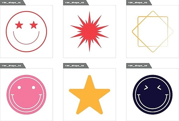 EPS 해외이미지 별 분홍색 일러스트 추상 사람없음 그래픽 빨간색 세트 노란색 라인아트 복고 엘리먼트 Y2K 해외202310 해외일러스트 자연요소 선 컬러 컨셉 무늬 파일형식 벡터