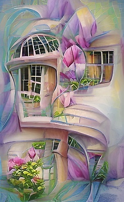 JPG 해외이미지 꽃 잎 창문 페인팅 붓터치 사람없음 컬러풀 정원 혼합 신비 질감 해외일러스트 식물 컬러 컨셉 파일형식