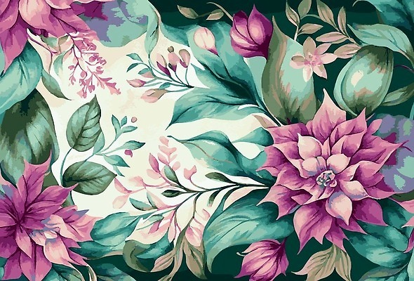EPS 해외이미지 잎 꽃무늬 일러스트 사람없음 빈티지 자주색 질감 초록배경 해외202310 해외일러스트 식물 꽃 컬러 백그라운드 컨셉 무늬 초록색 파일형식 벡터