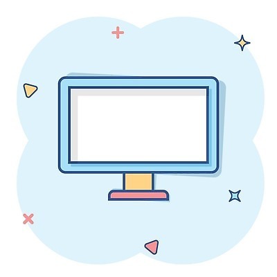 EPS 해외이미지 일러스트 사람없음 파란색 모니터 심볼 심플 코믹 해외202310 해외일러스트 컬러 컴퓨터 파일형식 벡터