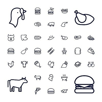 EPS 해외이미지 동물 디자인 음식 백그라운드 일러스트 피자 함께함 샌드위치 육류 그래픽 세트 검은색 식사 치킨 소고기 햄버거 흰색 돼지 소 소시지 칼 사과 바비큐 심볼 사인 칠면조 타코 수탉 고립 케밥 더블 엘리먼트 치즈버거 벡터 해외202310 해외일러스트 컬러 컨셉 과일 식재료 포유류 조류 패스트푸드 서양음식 닭 가공식품 수컷 닭고기요리 파일형식
