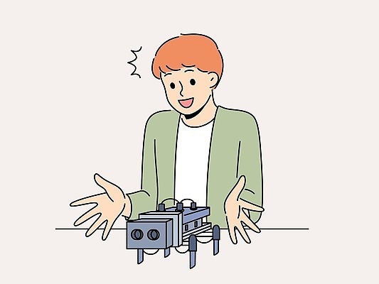 EPS 해외이미지 교육 남자 일러스트 청소년 한명 상반신 로봇 보여주기 십대남자한명만 해외202310 해외일러스트 1 모션 사람 남자한명만 십대남자만 파일형식 벡터