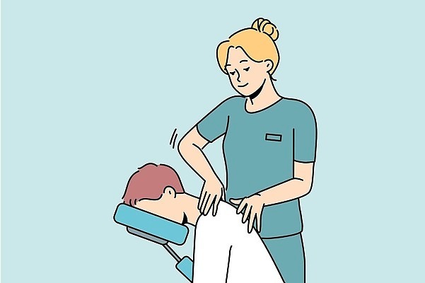 EPS 해외이미지 여자 남자 일러스트 상반신 성인 두명 치료 진료 만지기 의사 성인만 해외202310 해외일러스트 의학 모션 사람 의료진 파일형식 벡터