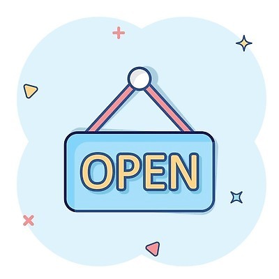 EPS 해외이미지 일러스트 사람없음 파란색 표지판 오픈 심볼 심플 코믹 해외202310 해외일러스트 컬러 알림판 파일형식 벡터