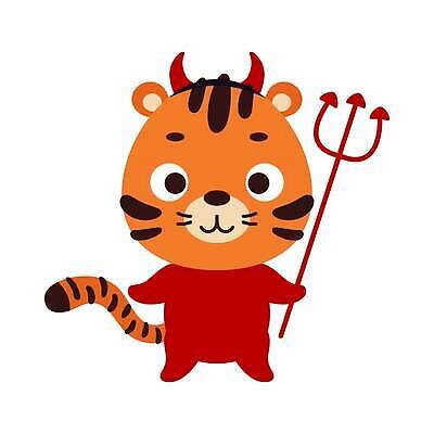 EPS 해외이미지 동물캐릭터 일러스트 뿔 사람없음 귀여움 할로윈 호랑이 악마 삼지창 코스프레 해외202310 해외일러스트 일러캐릭터 동물 캐릭터 창 컨셉 포유류 파일형식 벡터