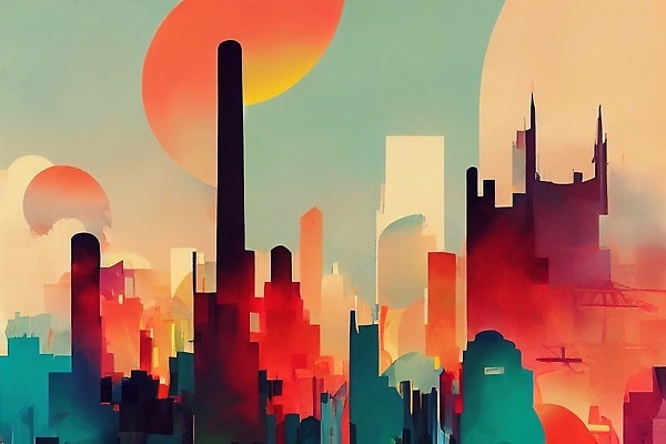 JPG 해외이미지 일러스트 하늘 빌딩 사람없음 컬러풀 도시 분위기 해외202310 해외일러스트 컬러 컨셉 건물 파일형식