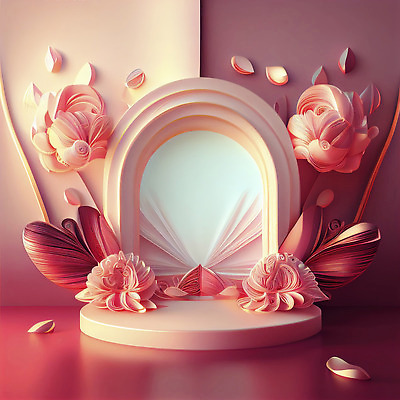 포토 JPG 해외이미지 꽃 분홍색 백그라운드 사람없음 3D 광택 단상 파스텔톤 포디움 해외202310 해외포토 식물 컬러 무대 디지털합성 파일형식