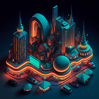 JPG 해외이미지 일러스트 자동차 미래 사람없음 건물 빛 고층빌딩 어둠 도시 도심 네온 청록색 스카이라인 빌딩숲 해외202310 해외일러스트 건축물 육상교통 컬러 컨셉 빌딩 파일형식
