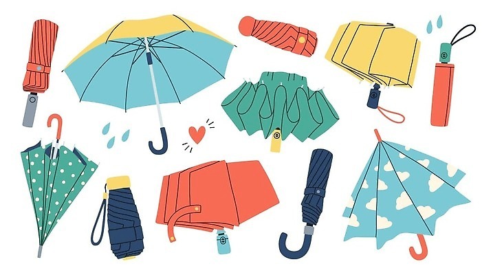 EPS 해외이미지 일러스트 우산 사람없음 세트 물방울무늬 물방울 하트 구름무늬 엘리먼트 해외202310 해외일러스트 모양 무늬 파일형식 벡터