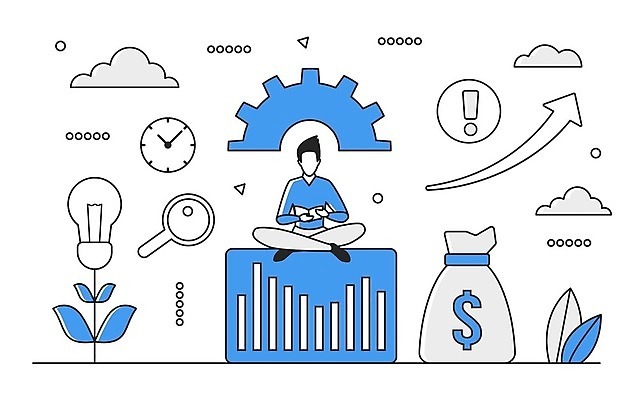 EPS 해외이미지 전신 남자 화살표 돈 일러스트 비즈니스 한명 성인 파란색 디지털 정보 업무 스마트 분석 온라인 경영 데이터베이스 인터페이스 성인남자한명만 해외202310 해외일러스트 1 컬러 컨셉 사람 작업 재산 남자한명만 성인남자만 파일형식 벡터