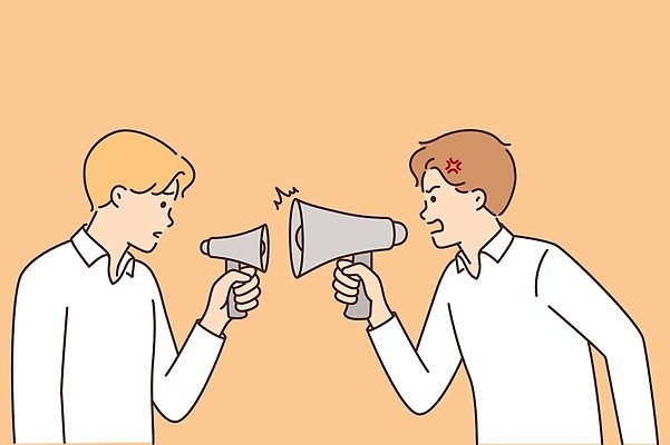 EPS 해외이미지 남자 일러스트 들기 상반신 성인 두명 확성기 외침 분노 성인남자만 해외202310 해외일러스트 감정 모션 사람 소리 남자만 성인만 파일형식 벡터