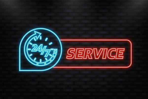 EPS 해외이미지 배너 화살표 시계 일러스트 타이포그라피 사람없음 화려 심볼 서비스 네온 24시간 해외202310 해외일러스트 문자 컨셉 시간 파일형식 벡터