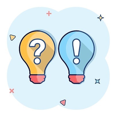 EPS 해외이미지 일러스트 전구 사람없음 파란색 물음표 느낌표 심볼 심플 코믹 해외202310 해외일러스트 기호 컬러 파일형식 벡터